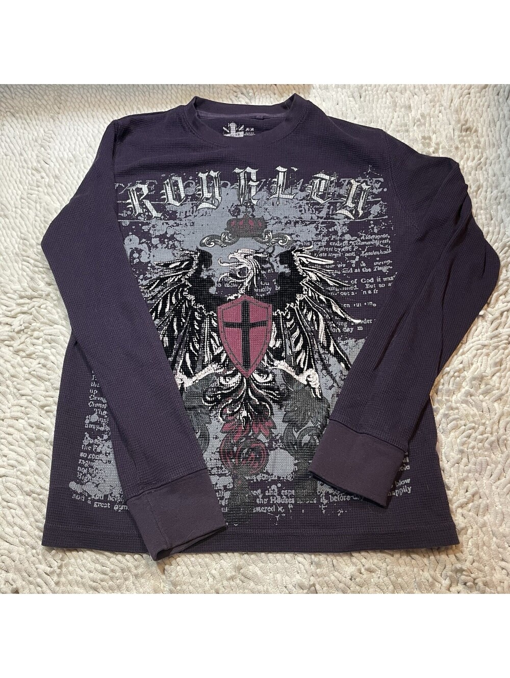 For Him UK London Men's Long Sleeve Y2K Thermal Shirt Graphic Purple Size M Slim